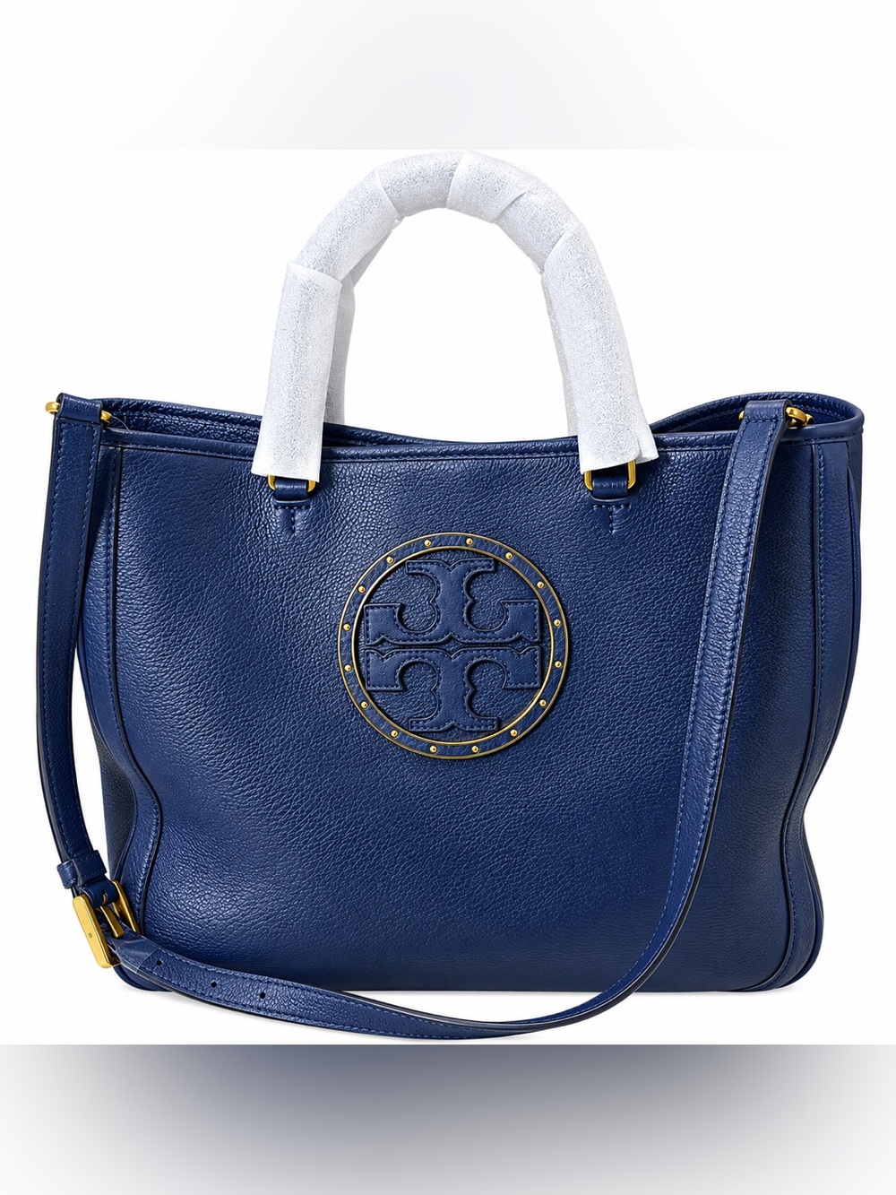 Tory Burch - Navy Pebbled Leather Tote with Logo Medallion